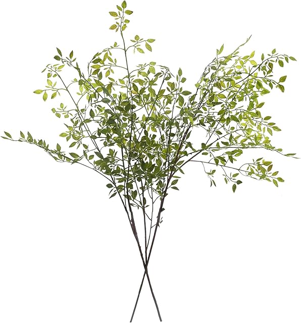 Artificial Plants,2PCS 43.3" Green Nandina Faux Branches for Vase,Artificial Plants for Shop Garden Office Home Décor