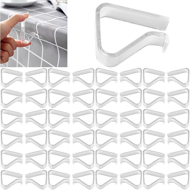 48 Pieces Transparent Clear Tablecloth Clips, Plastic Table Cloth Clips,Windproof Table Cover Holder Clamps,Table Cloth Holder for Christmas Home Wedding Party Indoor Outdoor Camping Picnic (Large)