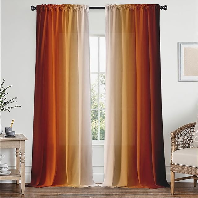 Burnt Orange Curtains 84 Inch Length for Living Room 2 Panel Set Burnt Orange and Terracotta Window Curtain Rust Orange Ombre Gradient Light Filtering Curtains Modern Abstract Drapes