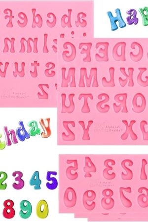 5 Pieces Small Letters Molds and Numbers Silicone Molds，0-9 Numbers, Uppercase and Lowercase Alphabet Baking Molds for Candy, Chocolate Covered Strawberries, Cake Decoration