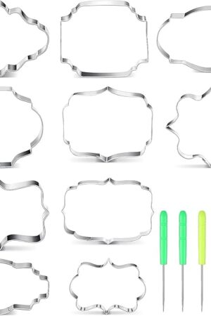 10 Pieces Plaque Frame Cookie Cutter Stainless Steel Biscuit Cutter Fondant Cake Decorating Tools and 6 Pieces Sugar Stirring Pins for Kitchen Baking