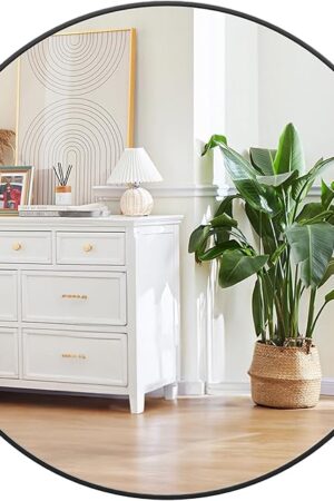 18 Inch Black Round Wall Mirror, Circle Mirror Metal Frame for Bathroom, Vanity, Entryway, Bedroom, Living Room, Wall Mounted Modern Rustic Decor