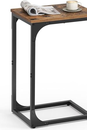 VASAGLE C-Shaped End Table, Small Side Table for Couch, Sofa Table with Metal Frame for Living Room, Bedroom, Bedside, Rustic Brown and Black