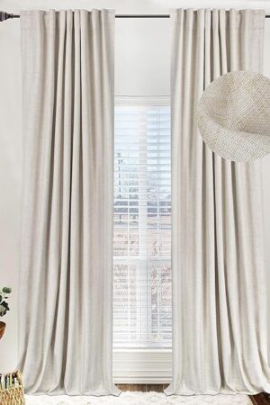 100% Blackout Shield Linen Blackout Curtains for Bedroom 84 Inches Long, Back Tab/Rod Pocket Living Room Drapes, Thermal Insulated Blackout Curtains 2 Panels Set, 50" W x 84" L, Cream