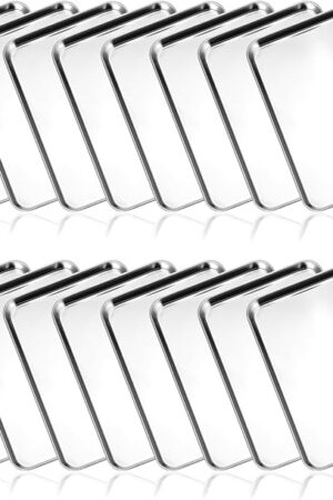 16 Pcs Baking Sheet Stainless Steel Cookie Sheet Small Metal Pans Professional Rectangle Oven Trays Kitchen Baking Cooking Oven and Toaster, (9.1 x 5.9 Inch) Height 0.5inch/1.2cm