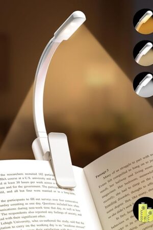 Book Light,Reading Lights for Books in Bed,AAA Battery Clip-On Led Reading Light with 3 Colors & Stepless Dimming,Portable and Ultra-Lightweight with Long Runtime(White)