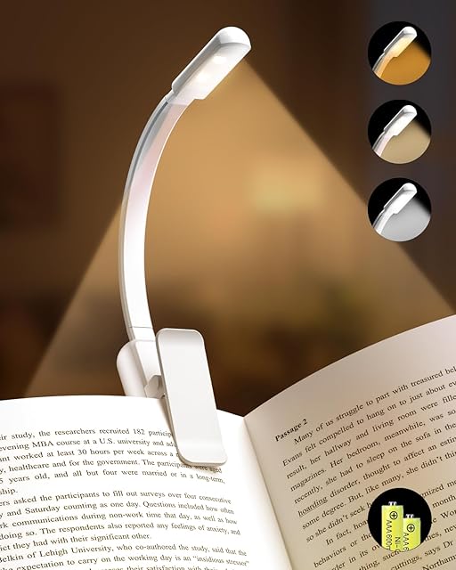 Book Light,Reading Lights for Books in Bed,AAA Battery Clip-On Led Reading Light with 3 Colors & Stepless Dimming,Portable and Ultra-Lightweight with Long Runtime(White)