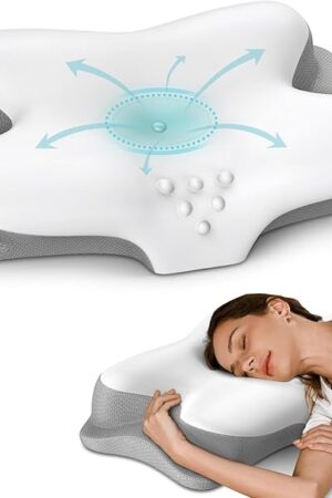 Cervical Neck Pillow for Pain Relief - Ergonomic Side Sleeper Pillow for Sleeping, Contour Orthopedic Pillow for Neck Support, Cooling Memory Foam Pillows for Back & Stomach Sleepers with Pillowcase