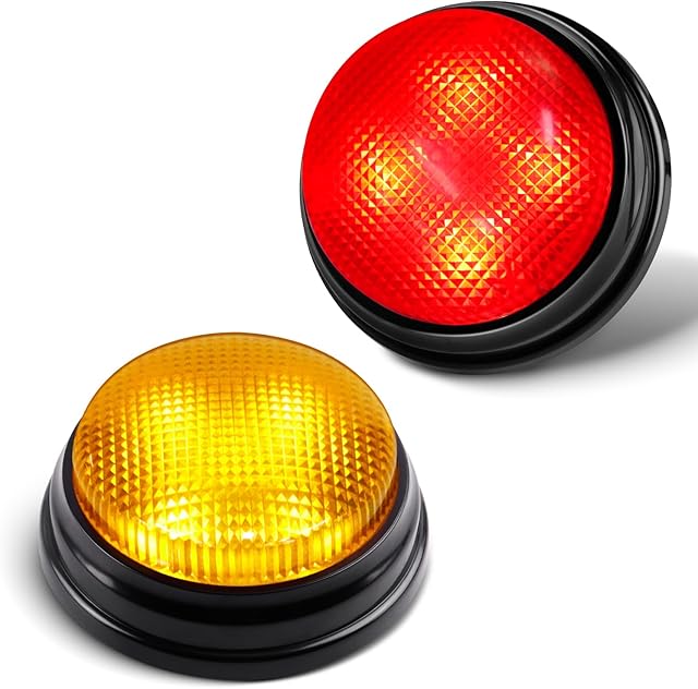 The BEAN LIEVE 2-Pack Game Buzzers - Super Bright 4-LEDs, Unique Sounds, Compact Portable & Lock Switch - Trivia Buzzer System for Classroom, Jeopardy, Family Feud (Buzzers for Trivia Games)