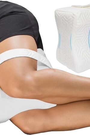 ComfiLife Knee Pillow for Side Sleepers – Cooling Leg Pillow for Side Sleeping – Knee Pillow with Strap for Hip Pain, Back Pain, Sciatica Pain Relief – Memory Foam Hip Pillow Contour Design