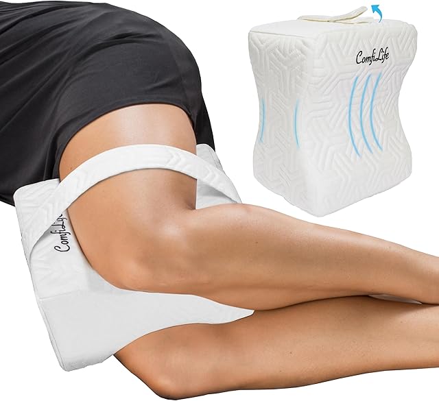 ComfiLife Knee Pillow for Side Sleepers – Cooling Leg Pillow for Side Sleeping – Knee Pillow with Strap for Hip Pain, Back Pain, Sciatica Pain Relief – Memory Foam Hip Pillow Contour Design