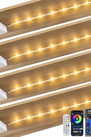 Battery Powered LED Strip Lights 20 inch x 4 Pack, Wireless LED Strip Lights for Bedroom Color Changing APP Remote, Led Lights for TV, Kitchen Under Cabinet Lighting, Shelves, Under Counter, Closet