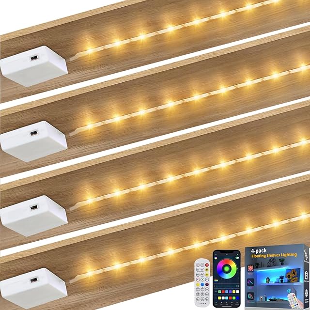 Battery Powered LED Strip Lights 20 inch x 4 Pack, Wireless LED Strip Lights for Bedroom Color Changing APP Remote, Led Lights for TV, Kitchen Under Cabinet Lighting, Shelves, Under Counter, Closet