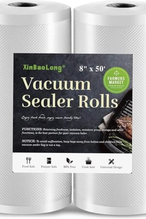Vacuum Sealer Bags for Food，Seal a Meal Bags Rolls，8inx50 Rolls 2 Pack，XinBaoLong，Commercial Grade, Heavy Duty, BPA Free,Great for Vac Storage.Total 100 Feet!!!