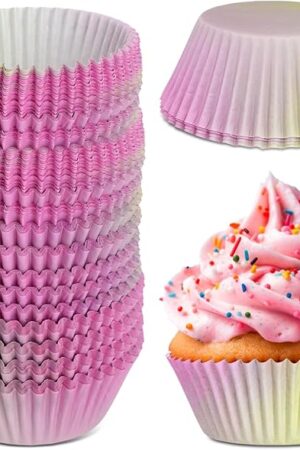 Vesici 300 Counts Witch and Princess Themed Paper Cupcake Liners Baking Pink and Green Gradient Design Baking Cups Standard Muffin Liners Witch Party Cupcake Wrappers for Birthday Party Celebrations