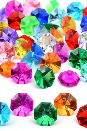 60pcs Acrylic Diamond Gems Pirate Plastic Gems Large Acrylic Gems Jewels Bulk Treasure Chest Hunt Party Favors 25 Carat for Kids (Multicolor)