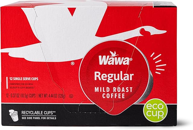 Wawa Mild Roast Single Cup Coffee Pods, 12 Pods, 1 Box, Regular Smooth & Balanced Classic Blend, Single Serve, Slightly Sweet, 100% More Responsibly Sourced from Rainforest Alliance Certified Farms