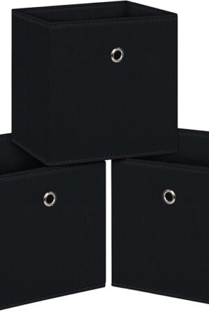 Black Foldable Storage Cubes Bins ,11 Inch Cloth Storage Cube Fabric Storage Box Cubes Organizer Baskets with Handles for Home Organizer Set of 3 (Black)