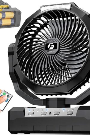 Battery Operated Portable Camping Fan 2 in 1 Light 4 Speeds 200H Max Timer Remote