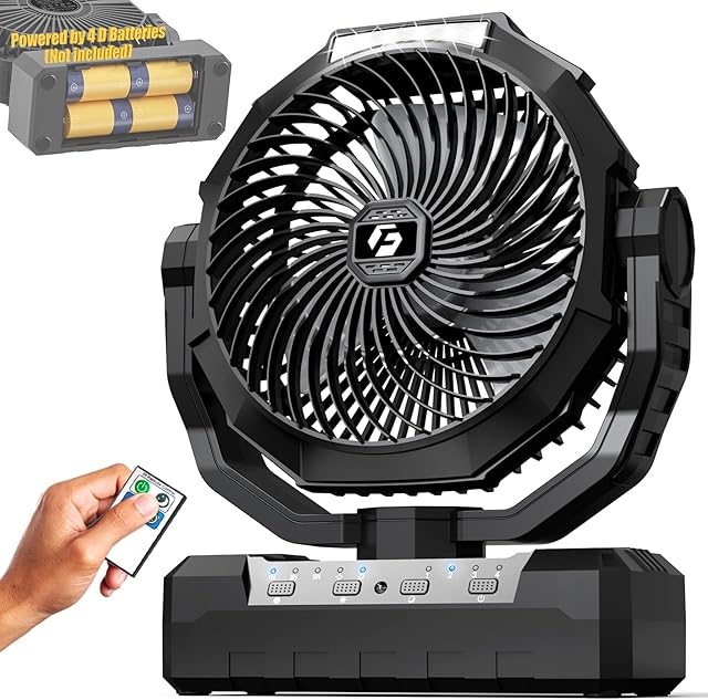 Battery Operated Portable Camping Fan 2 in 1 Light 4 Speeds 200H Max Timer Remote