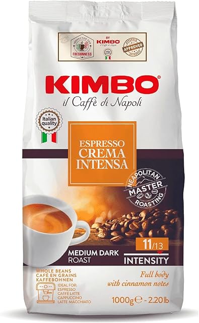 Kimbo Espresso Crema Intensa Whole Bean Coffee | Medium Dark Roast | 11/13 Intensity | Blended & Roasted in Italy | Full Body with Cinnamon Notes | 2.2 Lbs bag