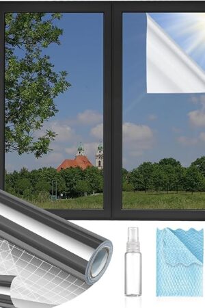 Window Privacy Film One Way, Reflective Mirror Window Film Daytime Privacy, UV Sun Blocking Heat Control Static Cling, Window Tint for Home Office - 17.5 Inch X 6.5 Feet