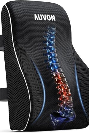 AUVON Lumbar Support Pillow for Office Chair with Patented Bulge for Lower Back Support, Ergonomic Office Home Essentials Improve Posture, Memory Foam Chair Cushion with Straps for Home, Office, Car
