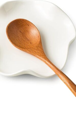 Cute Spoon Rest for Stove Top, Ceramic Spoon Holder for Kitchen Counter, 5.3 Inches Coffee Spoon Holder Utensil Rest for Cooking Housewarming Wedding, White