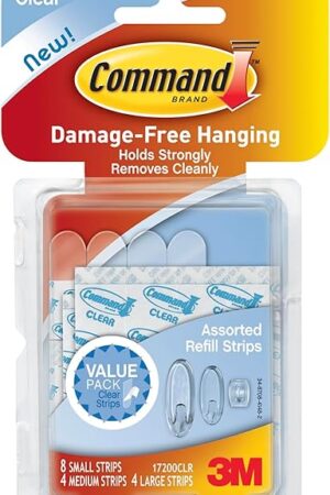 Command 17200CLR Plastic Refill Strips, Assorted Size, Clear