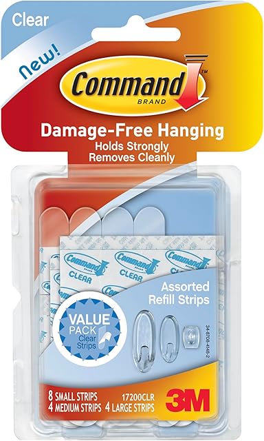 Command 17200CLR Plastic Refill Strips, Assorted Size, Clear