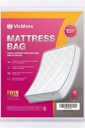 VICMORE Heavy-Duty Twin/Twin XL Mattress Bag for Moving & Storage – Waterproof, Tear-Resistant Plastic Mattress Protector Cover, Transparent & Easy-Fit