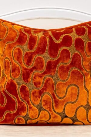 Yangest Orange Square Throw Pillow Cover Wavy Velvet Cushion Cover Modern Zippered Pillowcase for Sofa Couch Bedroom Living Room Chair, 18 x 18 Inch