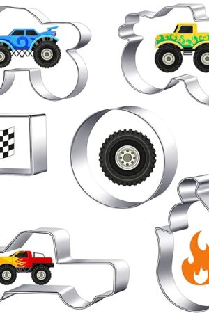 6 Pieces Truck Cookie Cutters Truck Party Favors Vintage Cookie Cutter Metal Mold Kids Birthday Game Gift for Home Baking Biscuit Party Supplies Kitchen