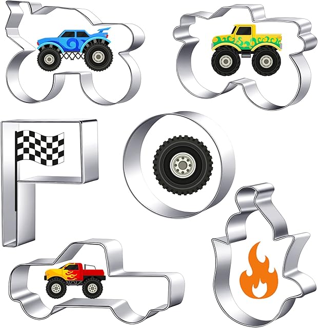 6 Pieces Truck Cookie Cutters Truck Party Favors Vintage Cookie Cutter Metal Mold Kids Birthday Game Gift for Home Baking Biscuit Party Supplies Kitchen
