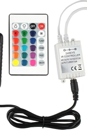 24 Key LED Strip Controller, Wireless Rectifier Control Box, IR Remote Controller, DC 12V 3A Power Supply Plug Adapter for 2835 3528 5050 RGB LED Strip Lights Flexible Tape Lighting