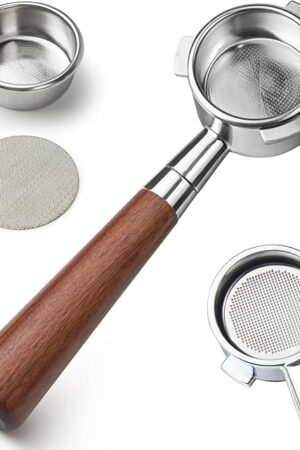 54 mm Bottomless Portafilter with Puck Screen, 3 Ears Espresso Portafilter Compatible with Breville Barista Express Machines,Stainless Steel Porta filter and Rosewood Handle