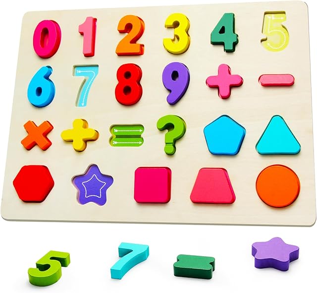 The Wooden Puzzles for Toddlers, Number Shape Toddler Puzzles, Number Blocks Toys for Kids, Preschool Learning Educational, Toddler Learning Toys for Gift Set