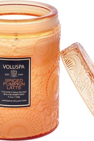 Voluspa Spiced Pumpkin Latte, Small Candle Jar, 5.5 Ounce,50 Hour Burn Time, & Coconut Wax for Clean Burning,,Handcrafted in the USA
