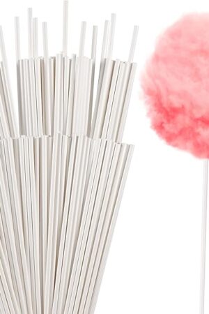 100Pcs White Cotton Candy Sticks - 13.8 Inches Paper Sticks Cotton Candy Sugar Making Supplies, Extra Long Paper Straws for Party