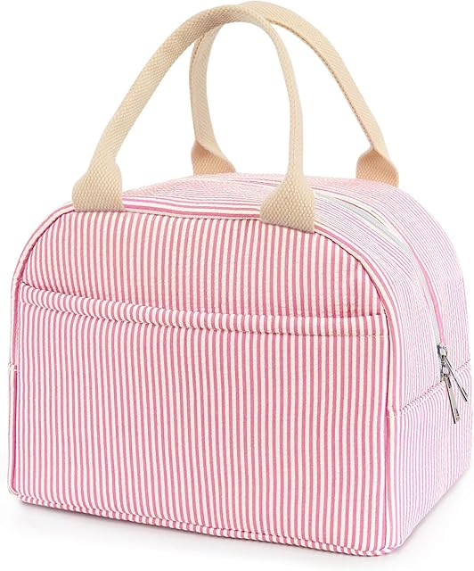Lunch Bag For Women, Cooler Insulated Lunch Box For Travel Work Picnic College School Adult Large Capacity Lunch Bags, Pink Stripe