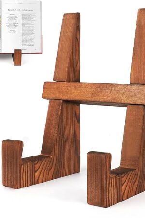 Cookbook Stand for Kitchen - 8.8 inch Wooden Cookbook Holder for Kitchen Counter, Multifunctional Recipe Book Stand，Rustic Brown Recipe Book Holder Stand