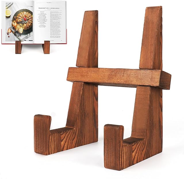 Cookbook Stand for Kitchen - 8.8 inch Wooden Cookbook Holder for Kitchen Counter, Multifunctional Recipe Book Stand,Rustic Brown Recipe Book Holder Stand