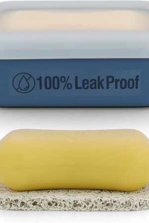 Compact Leakproof Travel Soap Case, Silicone Travel Soap Container, Portable Soap Box with Drainage Layer, Shatterproof Soap Holder for Bathroom, Gym (Blue)