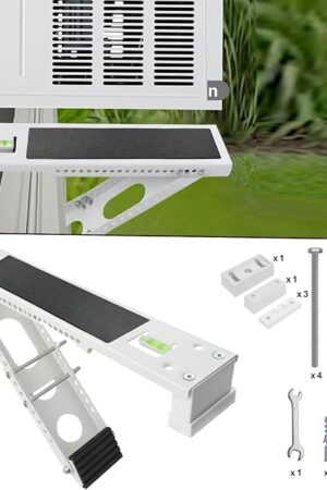 Air Conditioner Support Bracket - Adjustable Anti-slip Shock-absorbing Mat Safe Mount Bracket Installs From Inside the House Built-in Bubble Level for Window AC Up to 85 lbs