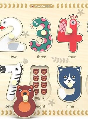 The Puzzles for Toddlers 2-4, Wooden Puzzle for Toddlers, Wood Peg Puzzle for Preschool Kids, Number Learning Puzzles Baby Board Toys, 1 2 3 Shape Knob Puzzle for Girls Boys 18Months and Up