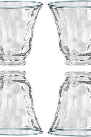 4 Pack Clear Hammered Glass Shade, Bell Shaped Light Fixture Replacement Globe or Cover with 2-1/8-Inch Fitter for Ceiling Fan Light Chandelier Wall Sconce, G0014