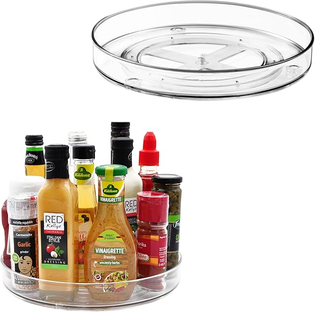 Amolliar 11" 2 Pack Lazy Susan Organizer, Non-Skid Rotating Turntable Spice Rack for Cabinet, Fridge, Kitchen, Pantry Organizers and Storage, Dining Table, Countertop, Vanity, Under Sink Organizer
