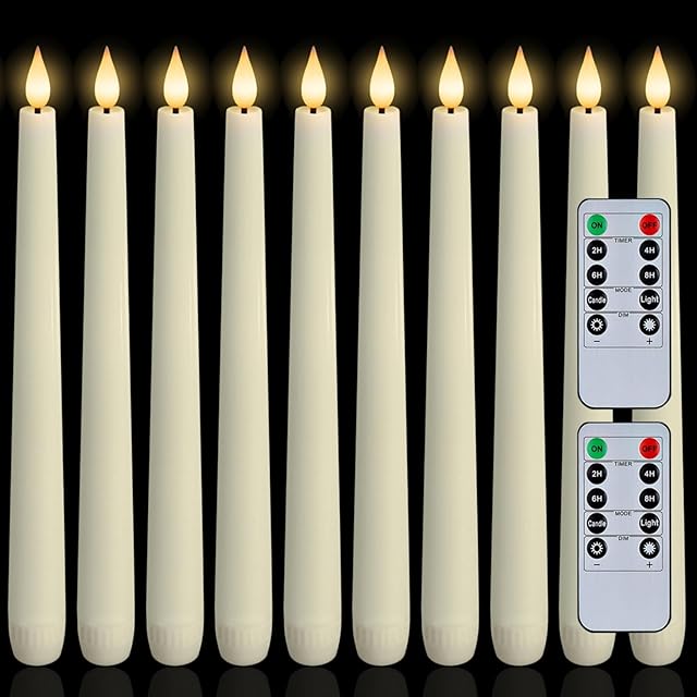 Homemory 12 Pcs Taper Candles Led Flameless Candlesticks Ivory