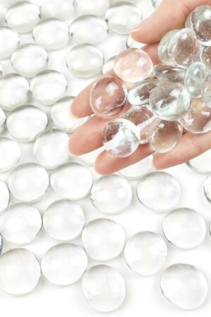 1lb Clear Glass Beads for Vases, 100 Pcs Glass Pebbles, Clear Flat Glass Marbles for Vase Filler Flower Candle Crafts Centerpieces and Wedding Decoration
