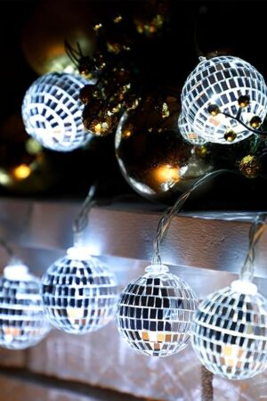 BBTO LED Disco Ball String Light Battery Powered Mirror Balls Ornaments for Outside Backyard Porch 70s 80s Disco Party Supplies(1.57 Inch,Silver White)